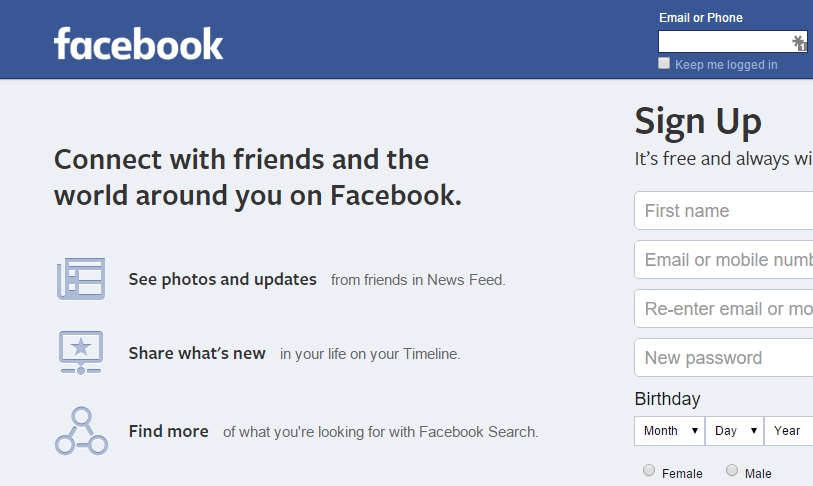 Image: The Facebook login page.
